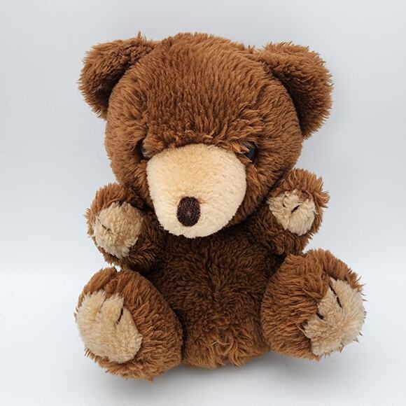 Vtg Kamar Brown Knickerbocker Teddy Bear Plush 9" Threaded Nose Firm Stuffed Toy - Picture 1 of 9